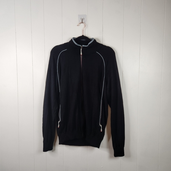 ERMENEGILDO ZEGNA 100% Wool Black Long Sleeve Full Zip Sweater Mens Size Medium - Picture 10 of 11